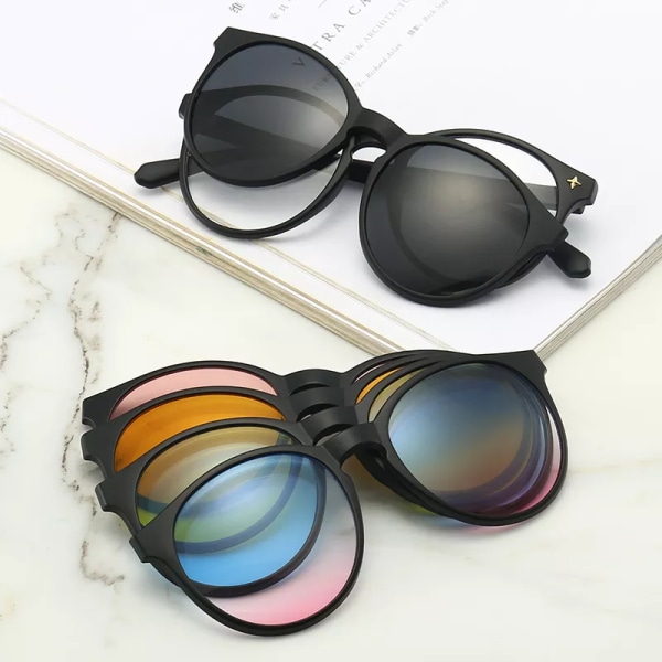 5PCS Magnetisk polariserad klämma på solglasögon Damer Män Plastram för nattkörning Solglasögon UV400 2251A-C1-Polarized