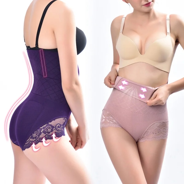 Kvinnor Waist trainer Kroppsformare mage Control fajas colombianas magbälte bantningsbyxor shapewear kvinnor slimmande underkläder Purple XL or 2XL (50-60kg)