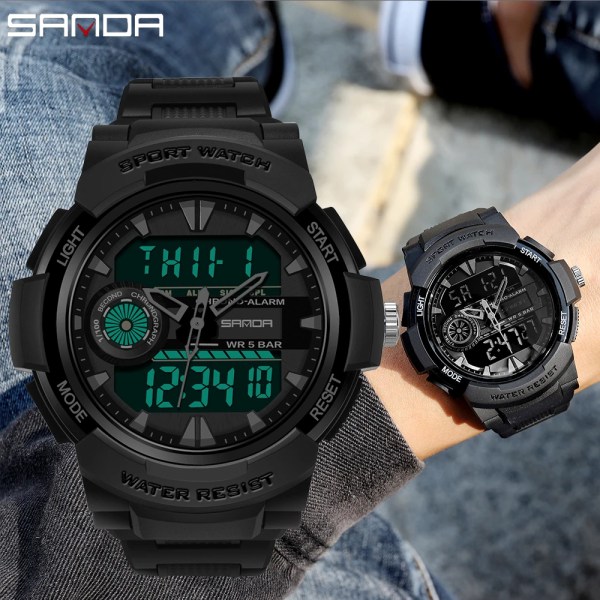 SANDA Sportklockor för män Multifunktionell Chronograph Vattentät armbandsur LED Digital Military Quartz Clock Relogio Masculino Gold