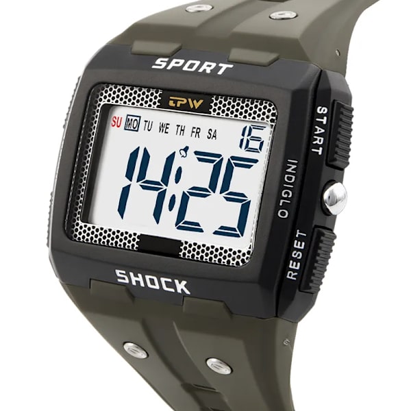 TPW Oversized Digital Watch Big Numbers Lätt att läsa 5ATM Vattentålig Army Green