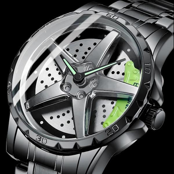 BINBOND Rotation Rim Hub Watch Herrklockor Vattentät rostfritt stålhjul Quartz Armbandsur Herr Relogio Masculino Mesh Silver Red