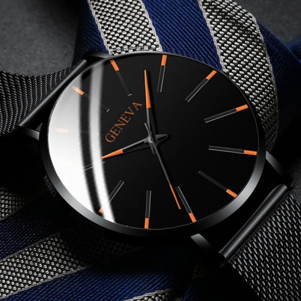 2023 Minimalistiskt herrmode Ultratunna klockor Enkla män Business Rostfritt stål Mesh bälte Quartz Watch relogio masculino Leather Brown Blue