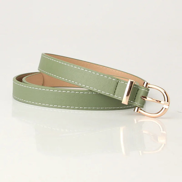 Mode Läderbälten för kvinnor Enkel Mental Pin Spänne Flickor Tunt Bälte Denim Jeans Klänning Kjol Lyxmärke Retro midjeband Green-2cm 105CM