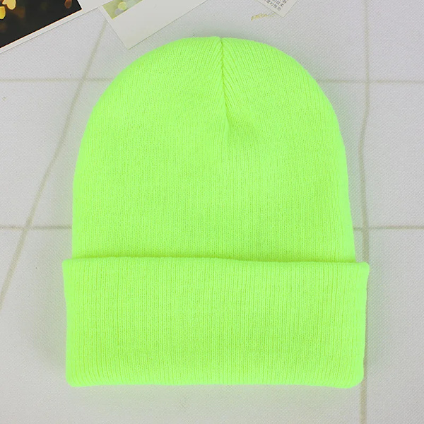 Mössa Vinter för Kvinnor Män Pojkar Flickor Virkad Skullies Hatt Enfärgad Unisex Höststickad Mössa Cap Vilda Tillbehör Fluorescent yellow Head 45-60cm