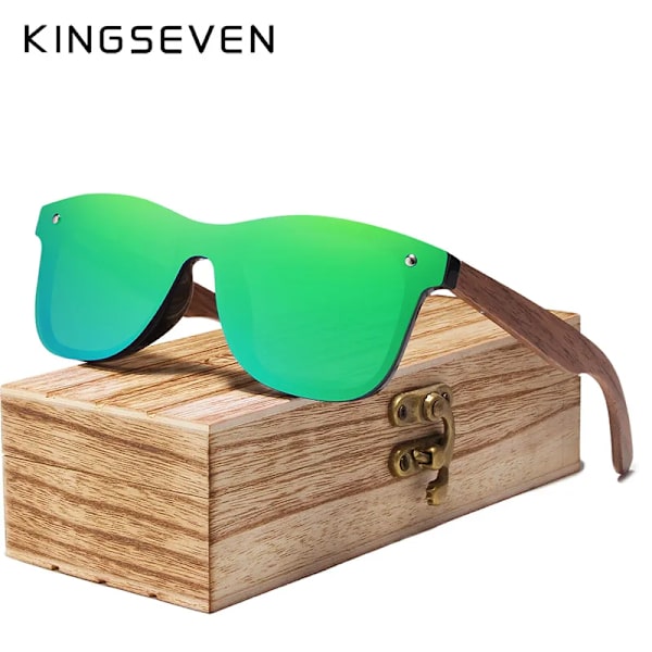 KINGSEVEN Mode Män Solglasögon Polariserad Valnöt Trä Spegel UV400 Lens Solglasögon Dam Märkesdesign Färgglada nyanser Handgjorda Green Walnut Wood Orignal KINGSEVEN