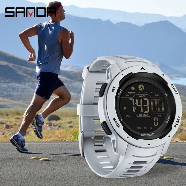 SANDA Fashion Outdoor Sport Watch for Man Lyx Kalori Steg Nedräkning Original Elektroniska Armbandsur Lysande Ny klocka orange