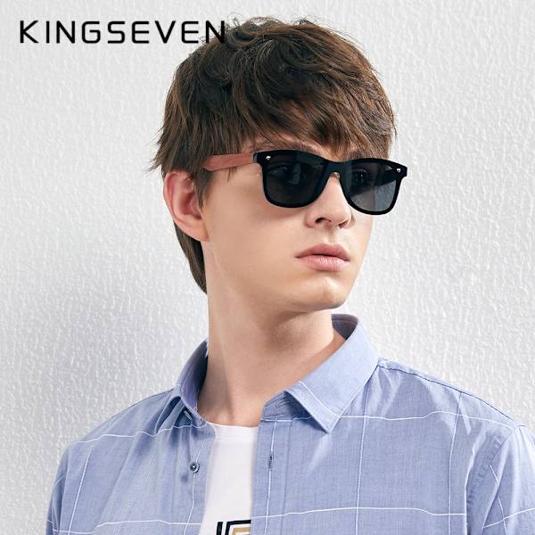 KINGSEVEN Naturligt trä Solglasögon Män Polariserat Mode Solglasögon Original Trä Oculos De Sol Masculino black bubinga wood Original