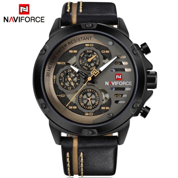 NAVIFORCE Herrklockor Toppmärke Lyx Vattentät 24 timmar Date Quartz Watch Man Läder Watch Herr Vattentät klocka BYBN