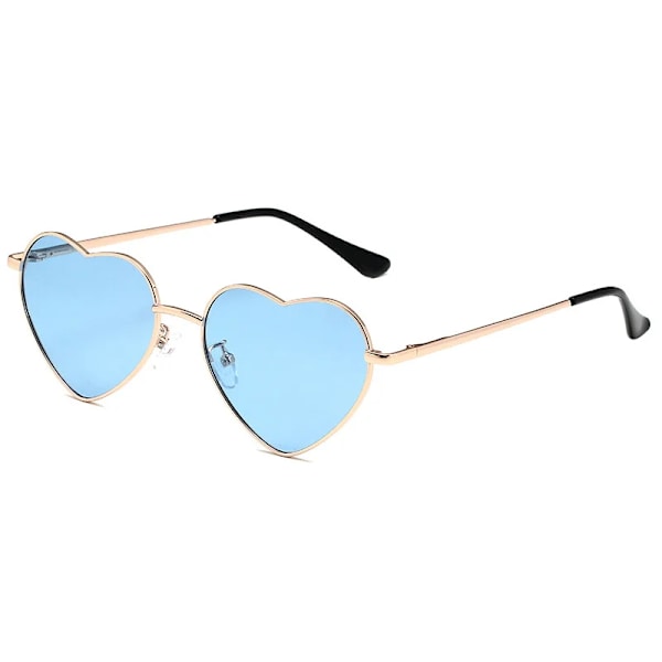 Mode damer i metall Hjärtformade solglasögon Gradient utomhusglasögon Damglasögon UV400 solglasögon metall kvinnor flickor solglasögon Gold Blue Other