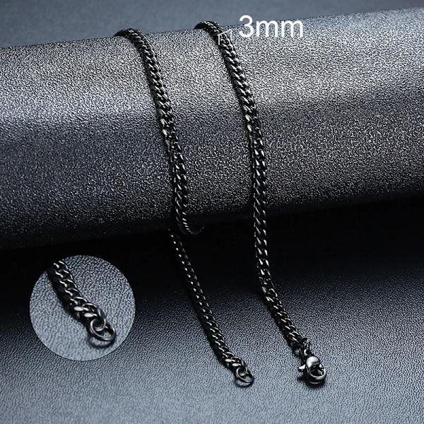 Vnox 18-70 cm Curb Chain Halsband 3-11 mm Miami Cuban Link Klassisk Punk, tungmetall, Långt Damhalsband i rostfritt stål 3mm Black 21cm Bracelet