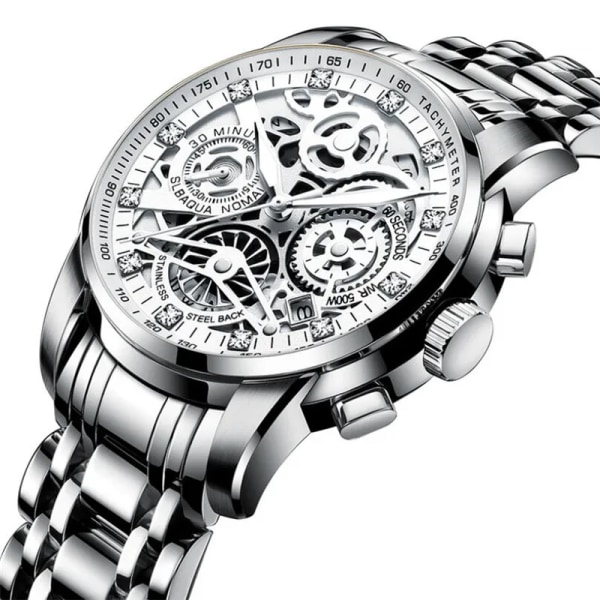 Svänghjul Roterande fönster Herrklockor Lyx Mode Lysande Date Herr Watch Vattentät Manklocka Relogio Reloj Hombre Silver