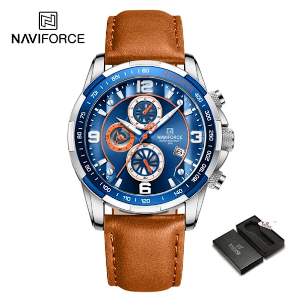 NAVIFORCE Luminous Hands Herrklockor Toppmärke Watch Vattentät Watch Herr Lyx Chronograph Quartz Herrklocka SBEO-BOX