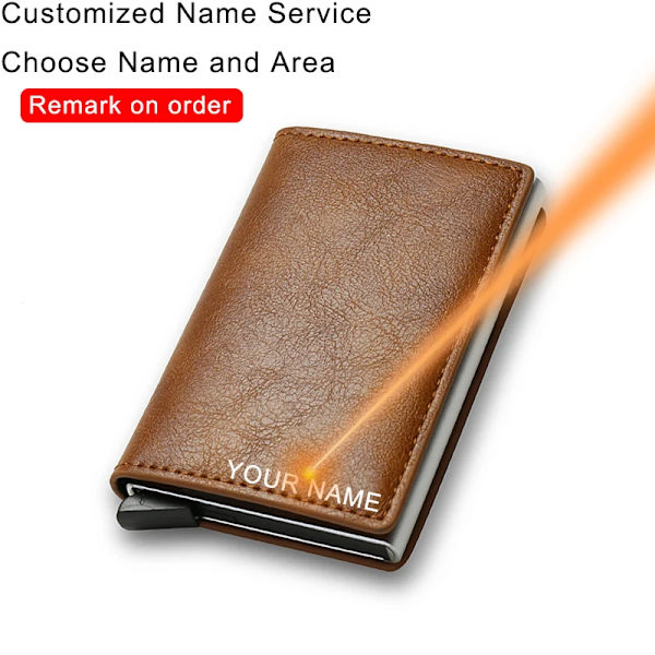 Anti Rfid Kreditkortshållare Smart Minimalistisk Plånboksficka Män Kvinnor Smal Korthållare Bank Säkert Case Brown (Name Service)