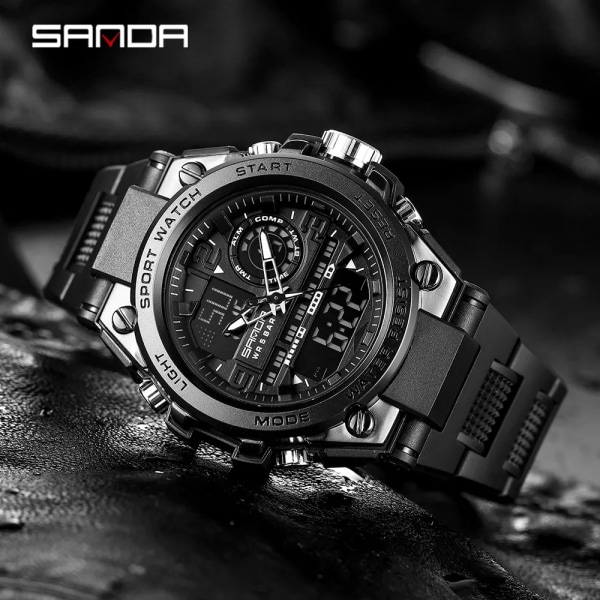 SANDA G Style Herr Digital watch Militär sportklockor Dubbel Display Vattentät Elektronisk Armbandsur Relogio Masculino 6024 Gold