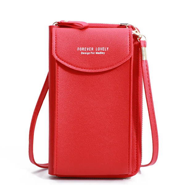 Kvinnor Telefon Crossbody Väska Pu Läder Mini Shoulder Messenger Bag Rese Bärbar myntväska Kortväska Väskor för flickor Plånböcker B Red