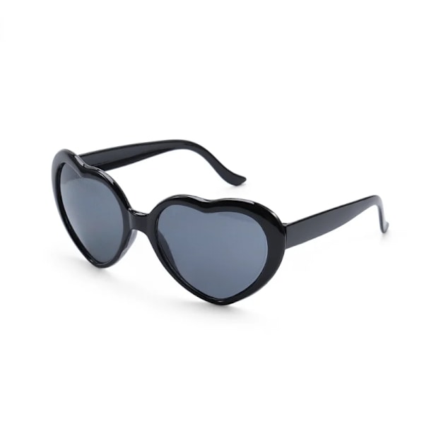 Dammode Hjärtformade effekter Glasögon Watch ljuset ändras till hjärtform på natten Diffraktionsglasögon Solglasögon för kvinnor Black-B Adult