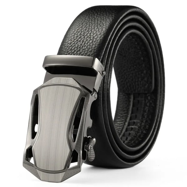 Herrbälte Metall Lyxigt märke Automatiskt läderspänne Högkvalitativt bälten för män Business Work Casual Strap ZDP001A Warship Gray A 100cm