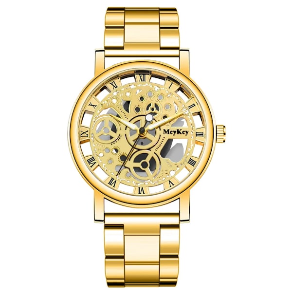 Nytt mode Topp kvinnor ihåligt skelett Faux mekanisk watch dam mesh kvarts armbandsur för kvinnor Relogio Feminino A gold