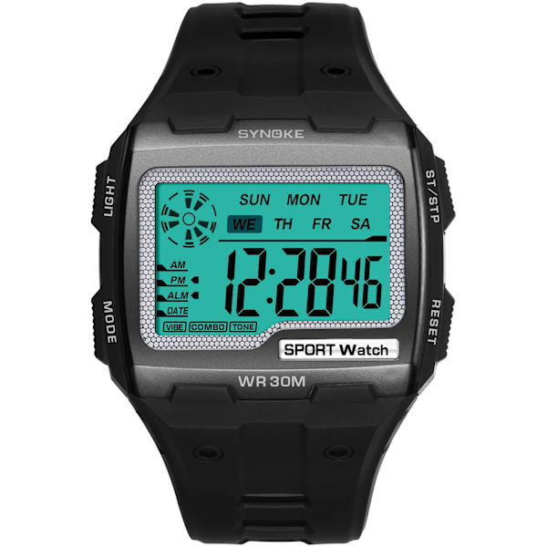 SYNOKE Digitala klockor för män Utomhussport Mode Multi Vattentät Stor urtavla Lysande armbandsur Väckarklockor män 9801 Black