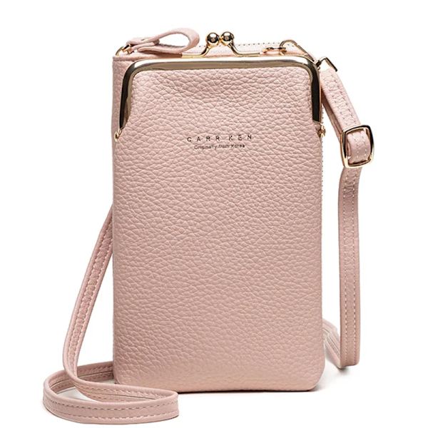 Mode Kvinnor Mini Crossbody-väska & handväskklämmor Telefonpaket Kvinnlig Clutch-plånbok Damer Liten handväska Pu-läder Axelväskor Lt Pink