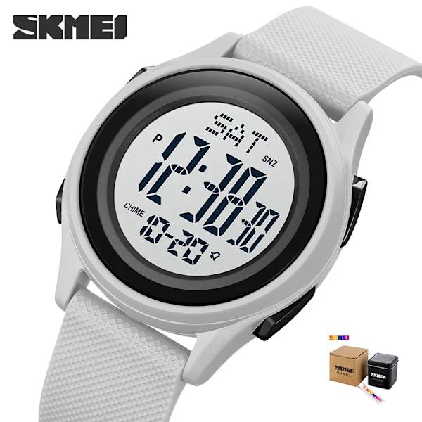 Watch Herr Multifunktionsklockor Väckarklocka Chrono 5Bar Vattentät Watch SKMEI Relogio Masculino White BOX