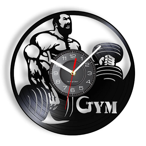 Bodybuilding Väggklocka Tillverkad av Äkta Vinylskiva Träning Tyngdlyftning Gymutrustning LED Bakgrundsbelysning Modern Klocka Till Kroppsbyggare Without LED(.108)