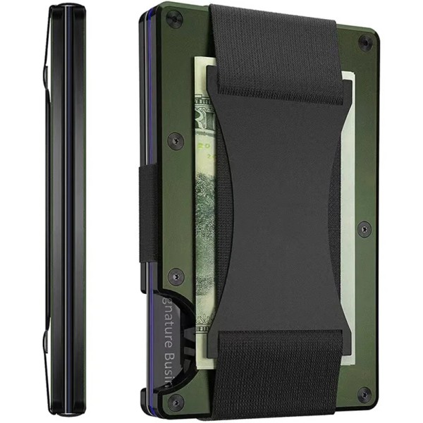 Herr Slim Ridge Man Plånböcker Varumärke Lyx Aluminium Kol RFID metallväskor Case Carteira Masculina kreditkortshållare Green