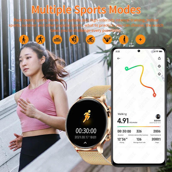 LIGE Ny Bluetooth Call Smart Watch Dam Fysiologisk funktion Sport Fitness Armband Vattentät Bluetooth Call Smartwatch Herr steel strip gold(.1566) Body temperature(.1566)