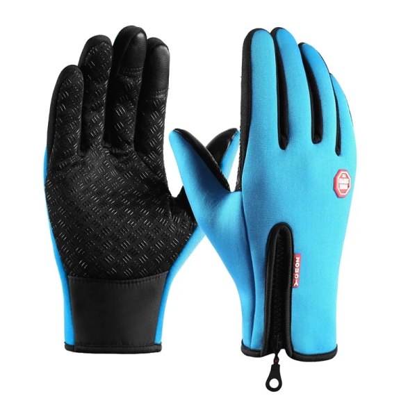Män Vinter Vattentäta Cykelhandskar Utomhussport Skidlöpning Motorcykel Pekskärm Fleecehandskar Halkfria Varma Hela fingrar Upgrade Light blue S