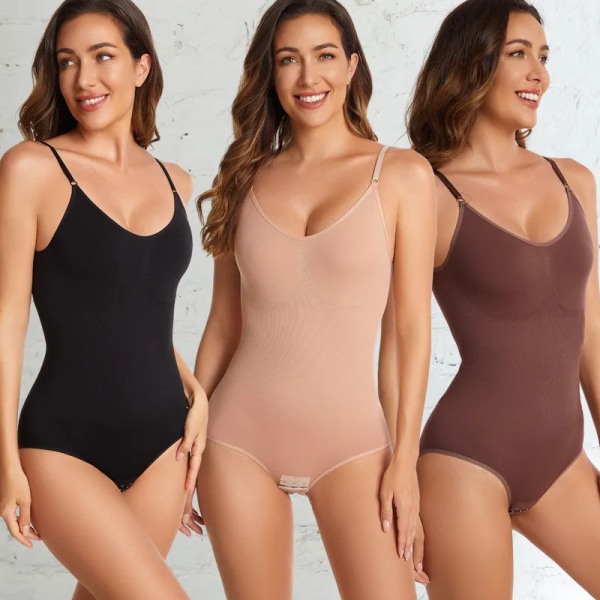 Sömlös bodysuit Shapewear För kvinnor Magkontroll Bantning Skida Butt Lifter Push Up Lår Smalare Magformare Korsett Beige M