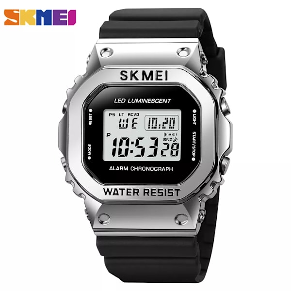 SKMEI Mode LED-ljus Digital Watch Herr 3Bar Vattentät Chrono Alarm Klockor Datum Vecka Klocka Watch reloj hombre 1851 silver
