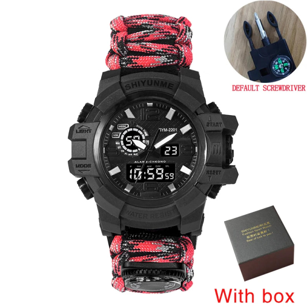 SHIYUNME Watch för män LED Quartz Vattentät Armbandsur för män Mode Utomhussport Digital klocka Klockor Relogio Masculino red  with box