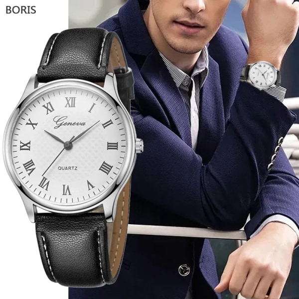 Modernt mode svart kvarts herrklockor Tide Brand Läderband Big Dial Herr Business Clock Relojes Hombre Black Rose