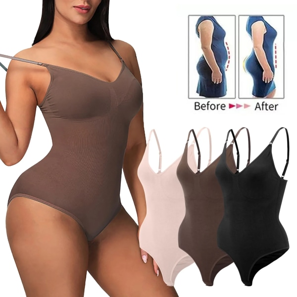 Seamless Sculpt Shapewear Body Kvinnor Magkontroll Butt Lifter Kroppsformare Osynlig underklänning Smal rem Stringkalsonger Auburn M