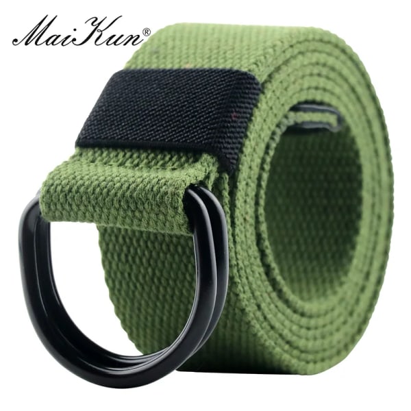 Maikun Tactical Canvas Herrbälte Högkvalitativ unisex dubbel D-ringsspänne Midjeband Casual Canvas Dambälte Tyg för jeans Army Green 110cm