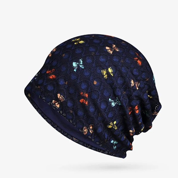 Dam Outdoor Vindtät Cykling Solhatt Stickad Vår Sommar Fjäril Andningsbar Mesh Spets Gravid Skydd Beanie Mössa U95 Blue Silky