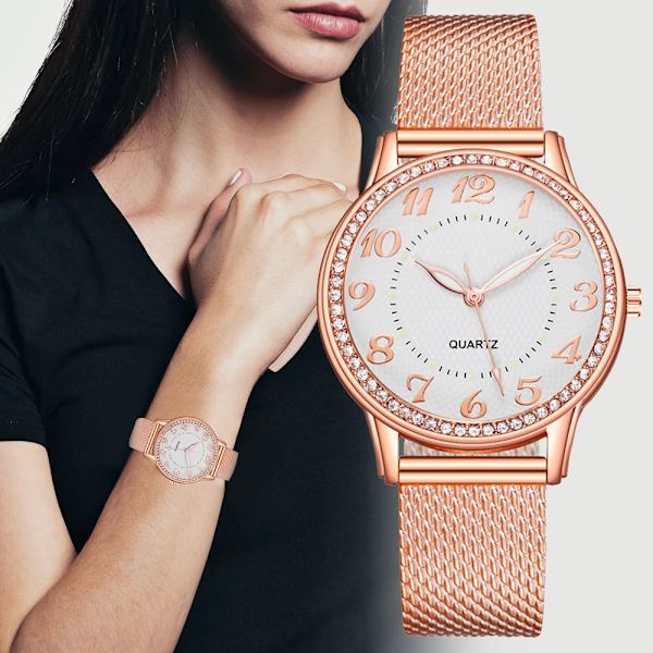 Lyxarmband Quartz Klockor för kvinnor Business Elegant Klänning Mesh Bälte Strass Quartz Klockor Klocka Relogio Feminino 04 Silver