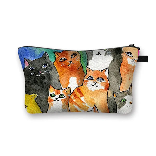 Söt Print Case Dam Sminkväskor Tecknad Kattunge Kosmetikväskor Flickor Förvaringsväska Rolig katt Cosplay Mona Lisa shzbmaot61