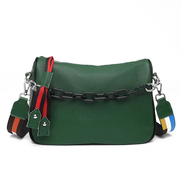 Crossbody-väskor i äkta läder Kvinnor Berömt märke Kvinnlig Axelväska Mode Bred axelrem Mjuk liten Kvinnor Väska Bolsa sac Green