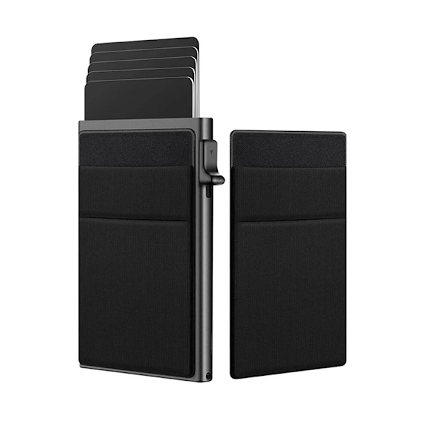 Auto Pop Up Kreditkortshållare Minimalistisk Visitkortsplånbok RFID-blockerande Smart Slim Aluminium Korthållare för män Black