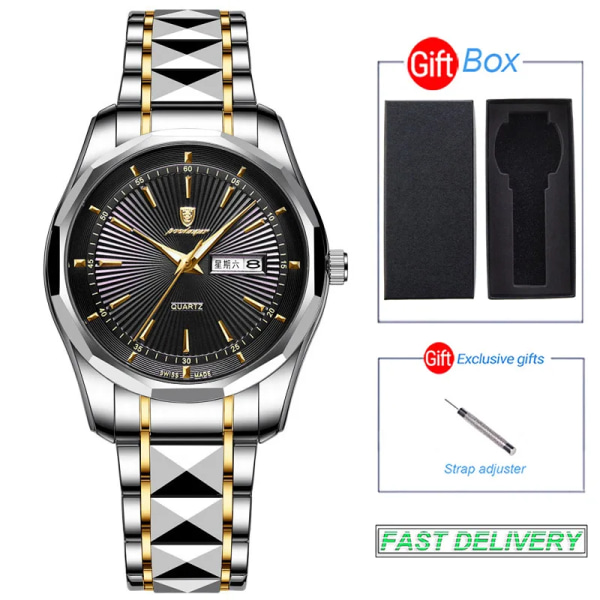 POEDAGAR Lyx Business Herrklockor Sport Märke Rostfritt Stål Lysande Vattentät Quartz Armbandsur For Man Kalender 2023 Ny 987 black and box