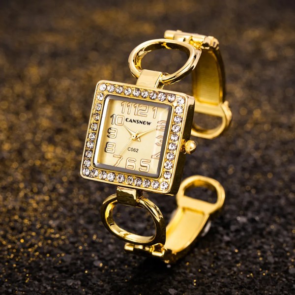 Watch för kvinnor 2022 fyrkantig urtavla strass i rostfritt stål urband Modearmbandsur Casual Watch zegarek damski Gold Black