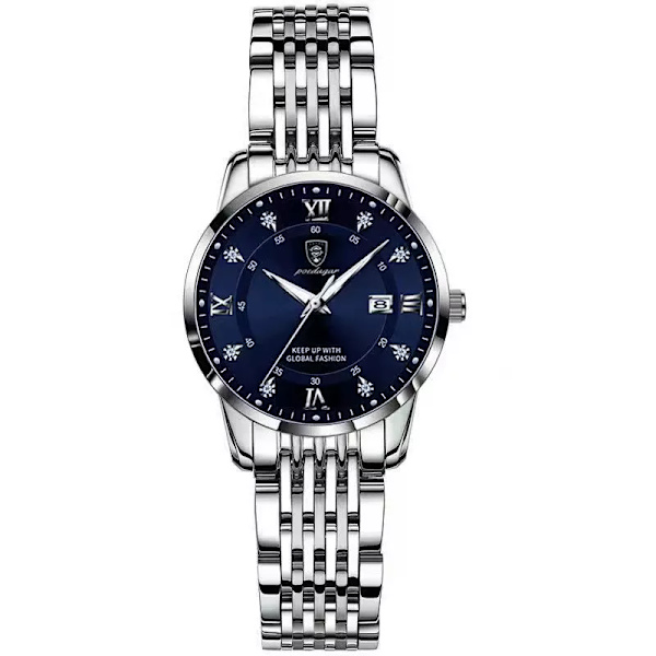 POEDAGAR Damklockor Lyxmode Dam Quartz Watch Vattentät Lysande Date Rostfri Stain Armbandsur Flickvän Present Silver Blue S