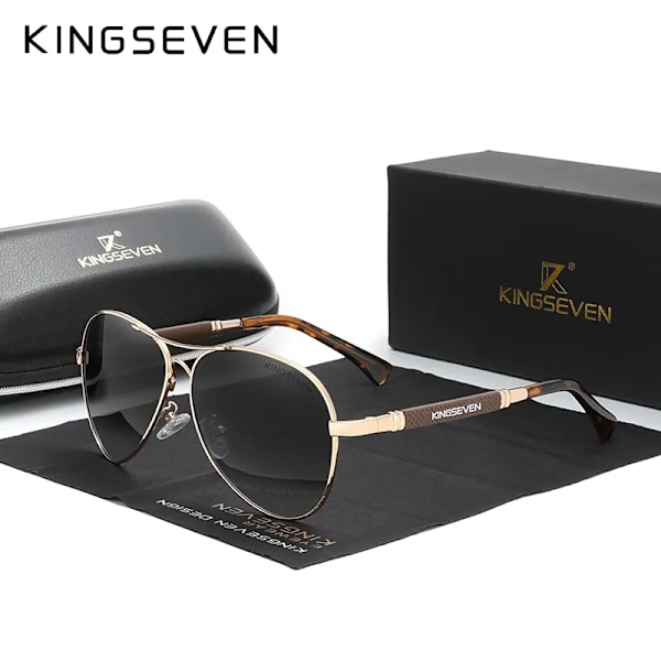 KINGSEVEN 2022 New Trend Quality Titanium Alloy Solglasögon herr Polariserade solglasögon Dam Pilot Mirror Glasögon Oculos de sol Gold Gradient Gray Orignal