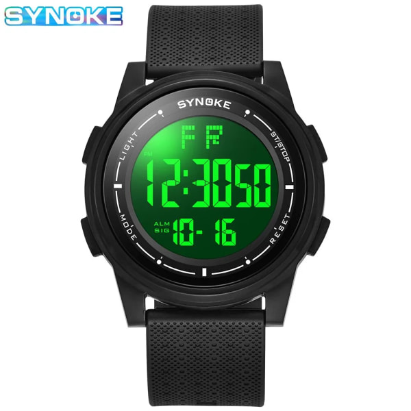 SYNOKE Men Utomhussport Multifunktionell Vattentät Tunn Design Storskärm Display Lysande LED Digital För Män Mode Black movement