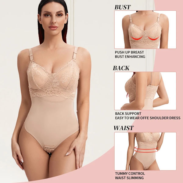 Spetstrosor Body Shapewear Kvinnor Sömlös Helkroppsformare Bantning Midja Magkontroll Underkläder Platt Mage Naken Korsett Black M