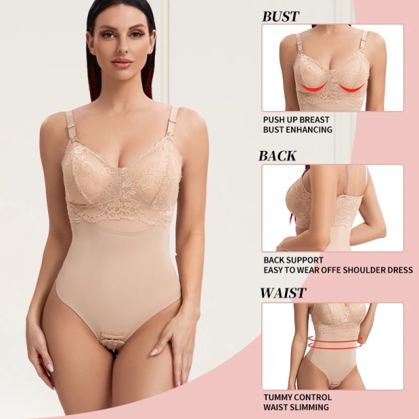 Spetstrosor Body Shapewear Kvinnor Sömlös Helkroppsformare Bantning Midja Magkontroll Underkläder Platt Mage Naken Korsett Nude L