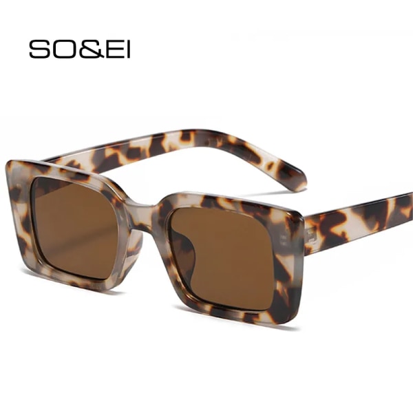 SO&EI Ins Populärt mode Små rektangulära solglasögon Kvinnor Retro Leopard Skärmar UV400 Män Trendiga fyrkantiga solglasögon Leopard tea gradient As the picture