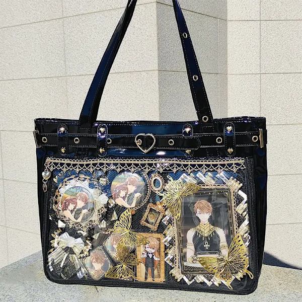 HAEX Lolita Damväska Trend Subkultur Patentläder Ita-väskor Dammode DIY Harajuku Estetisk Tote Bolso Mujer White 41x29x8cm