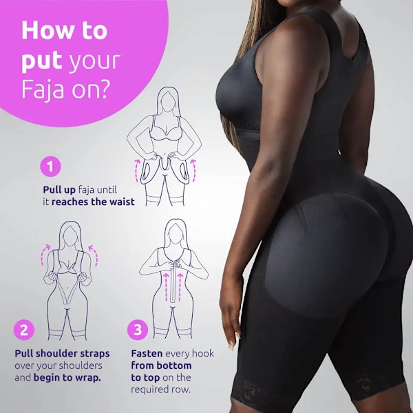 Högkompressionsfettsugning BBL Op Surgery Colombianas Para Mujer Faja Steg 2 plagg efter kirurgisk magkontroll Shapewear Black M